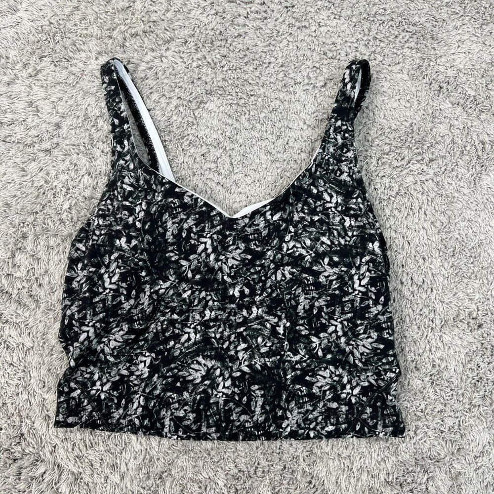 Lululemon Sports Bra Women Size 8 Black Leaf Print Padded V Neck Activewear
